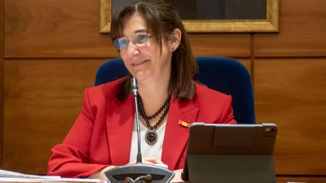 La alcaldesa de Pozuelo, Susana Pérez Quislant, durante la celebración del pleno del mes de enero