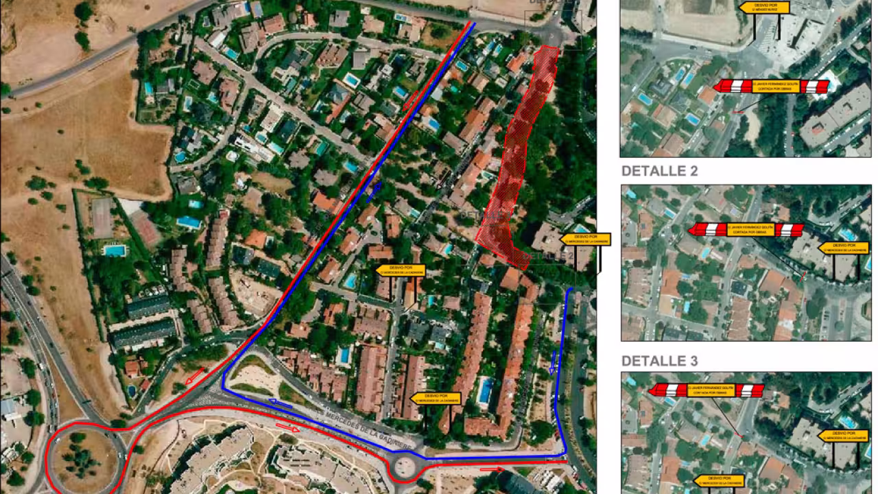 Corte de tráfico por obras en la calle Javier Fernández Golfín